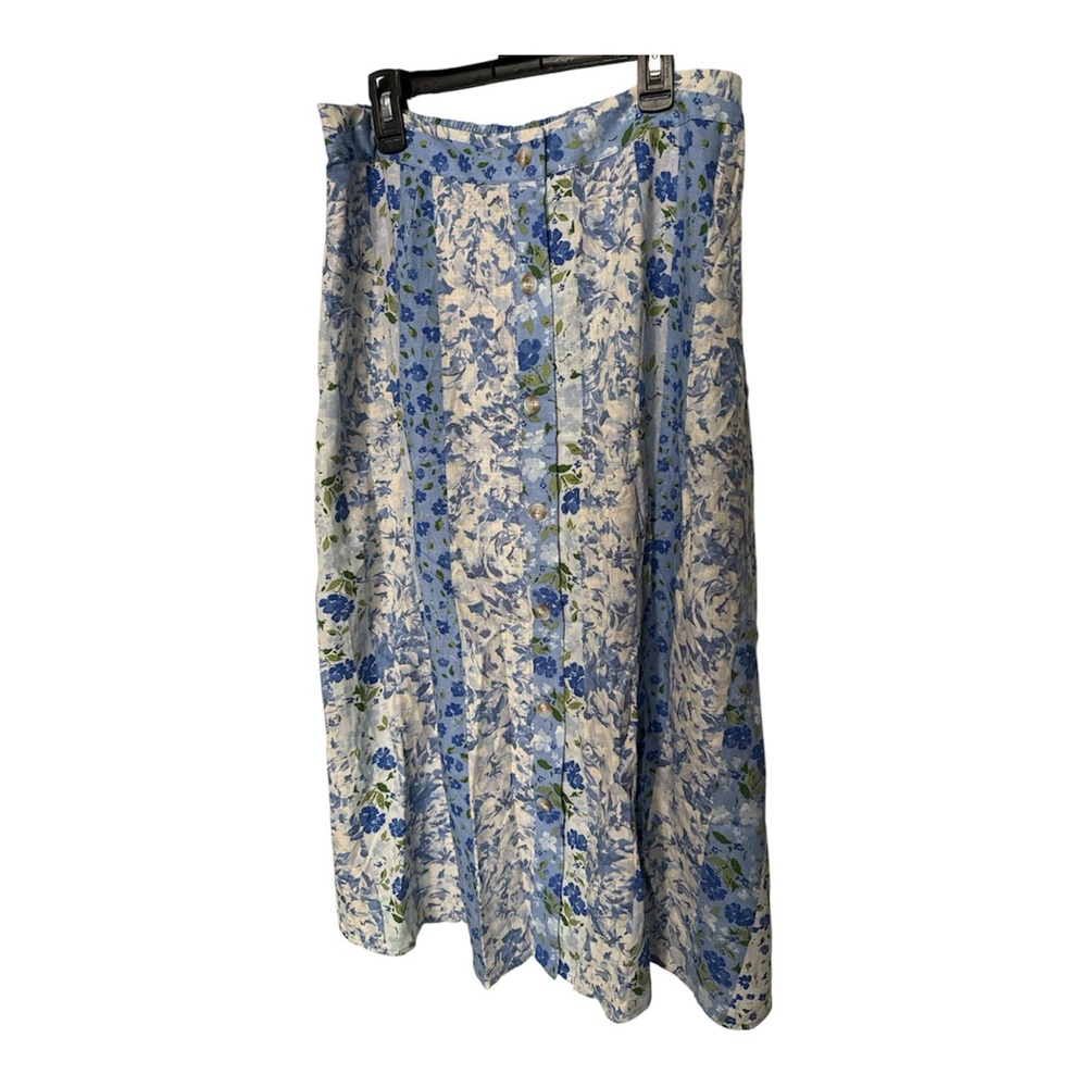 Blue & White A Line Garden Floral Button-Front Lined Midi Skirt Size M - Picture 7 of 9